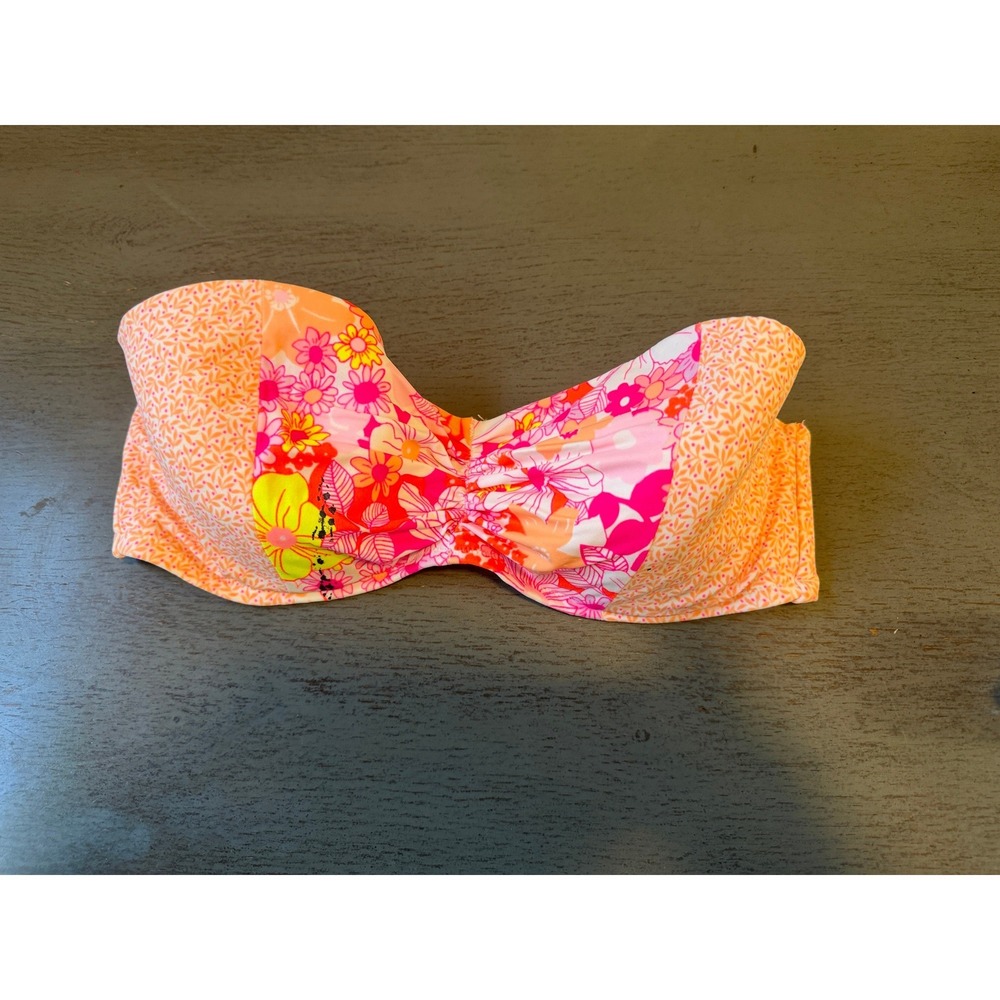 Victorias Secret Floral Bandeau Bikini Top Pink Orange Underwire 36D